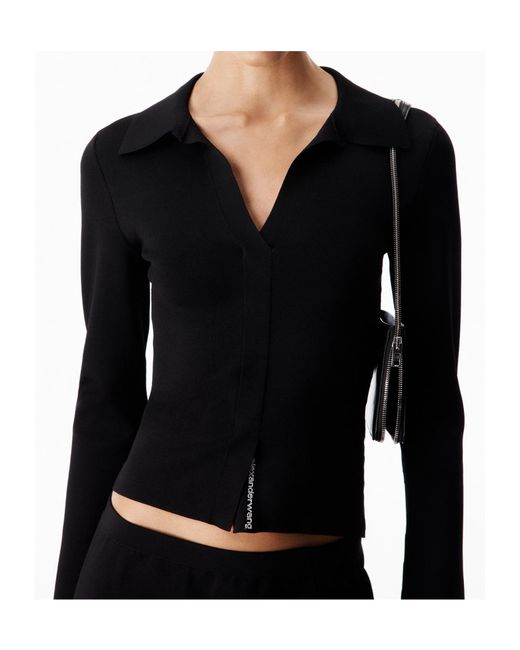Alexander Wang Black Long-Sleeve Polo-Collar Blouse
