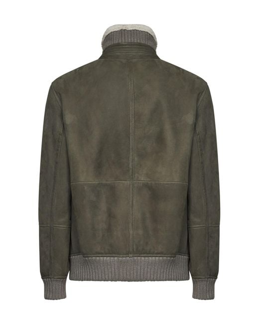 Brunello Cucinelli Green Shearling Collar Zip Jacket for men