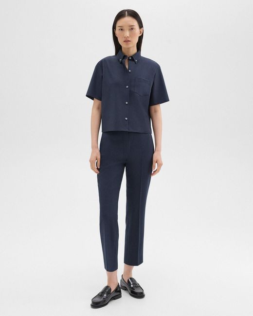 Theory Blue High-Waisted Slim Cropped Trousers