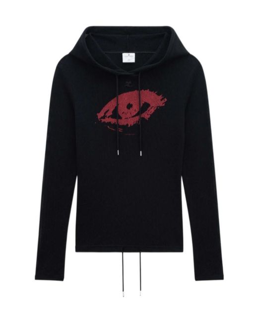 Courreges Blue Graphic-Print Mesh Hoodie for men