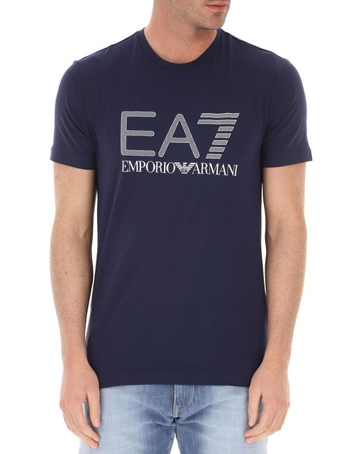 EA7 Blue Logo Printed T-Shirt for men
