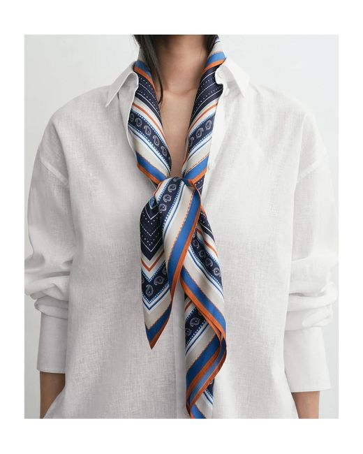 Totême Blue Geometric-Print Scarf