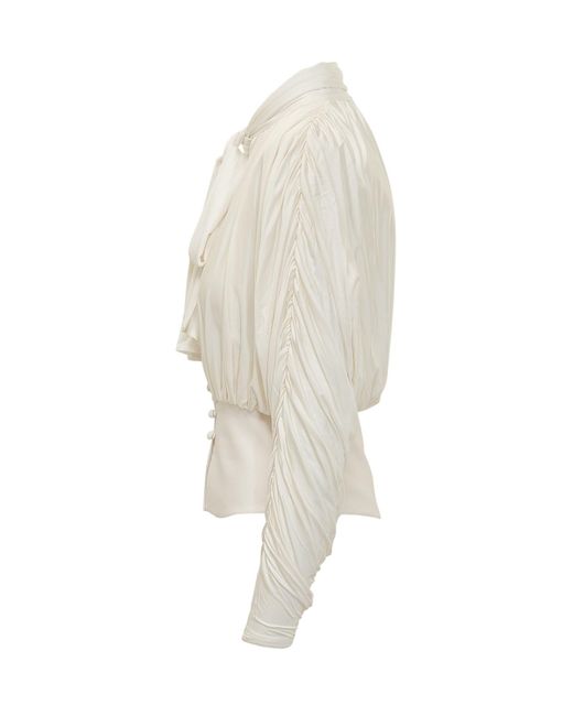 Self-Portrait White Tie-Neck T-Shirt Top