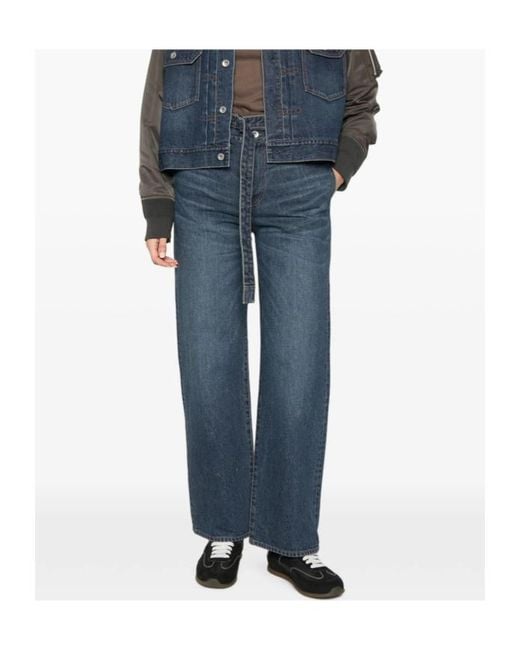 Sacai Blue Belted Layered-Waist Jeans