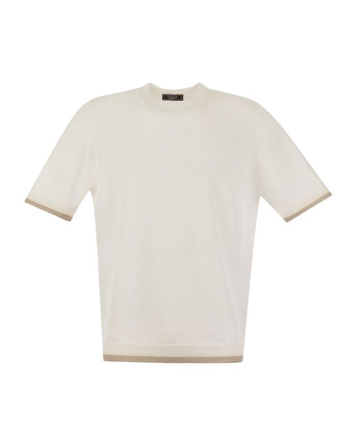 Peserico White Ribbed Hem T-Shirt for men