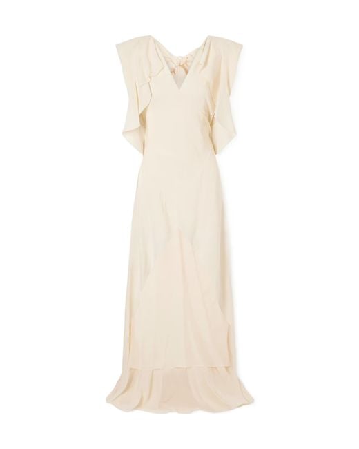 Lanvin Natural Ruffled V-Neck Maxi Dress
