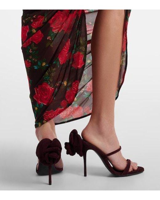 Magda Butrym Blue Floral-Appliqué Suede Mules