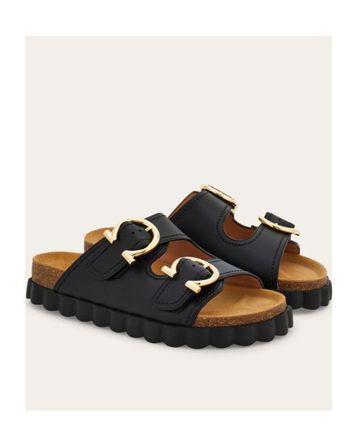 Ferragamo Black Gancini Sandals