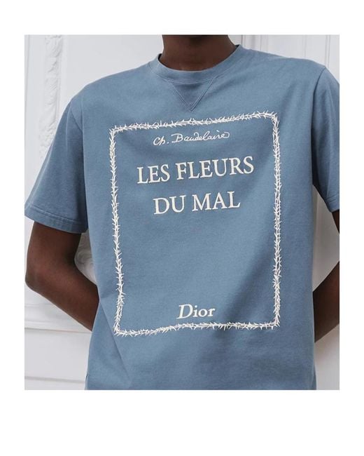 Dior Blue Homme Book Cover Embroidery Relaxed Fit T-Shirt for men