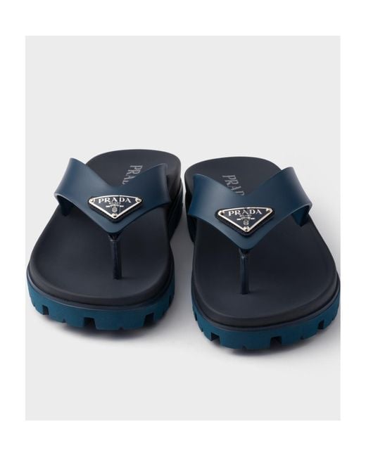 Prada Blue Rubber Thong Sandals for men