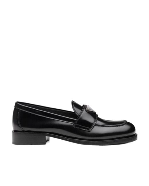 Prada Black Triangle-Logo Leather Loafers