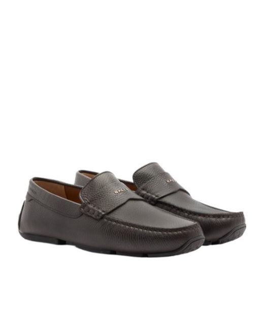 Bally Gray Logo Plaque Slip-On Loafers for men