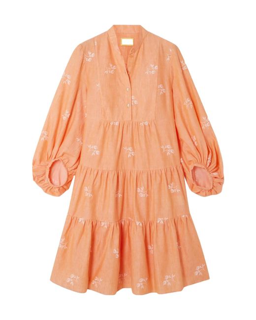 Erdem Orange Winona Layered Embroidered Mini Shirt Dress