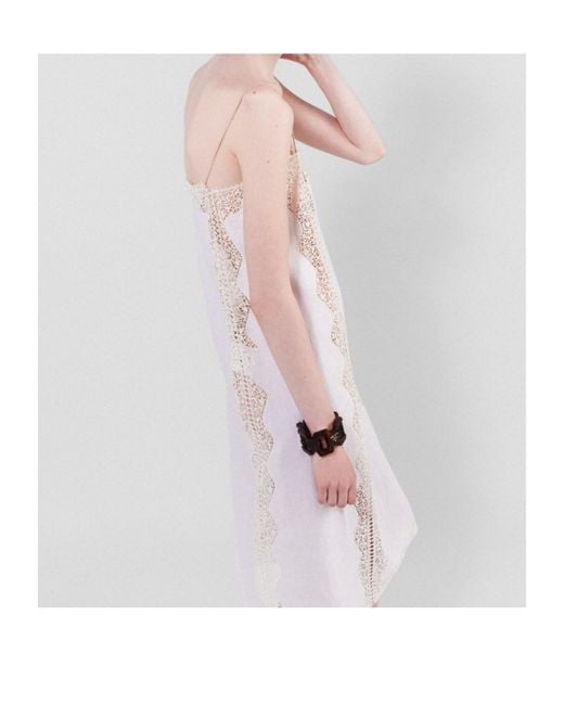 Prada White Embroidered, Lace-Trimmed Linen Dress