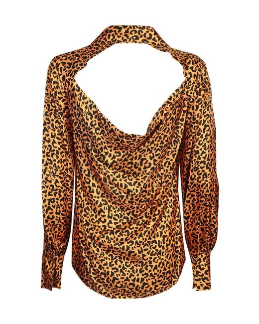 Karl Lagerfeld Brown Leopard-Print Backless Silk Blouse
