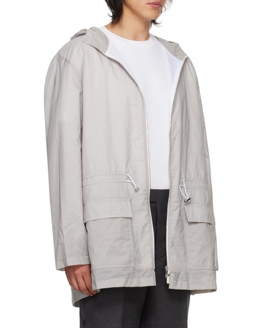 Thom Browne Gray Hooded Zipper Casual Jacket for men