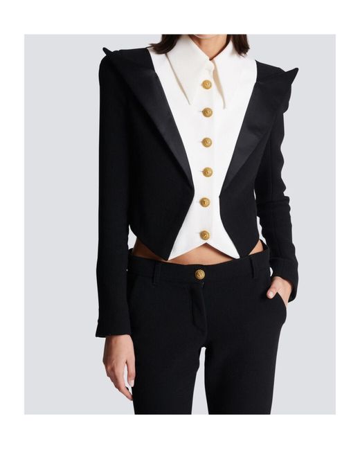 Balmain Black Cropped 6-Button Crepe Jacket