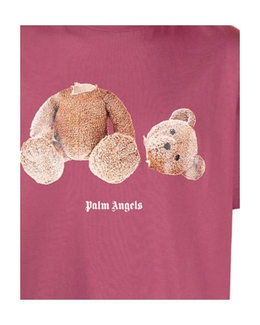 Palm Angels Pink Teddy Bear-Print Logo T-Shirt for men