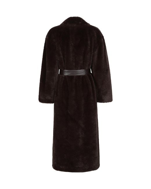Pinko Black Long Faux Fur Coat With Belt