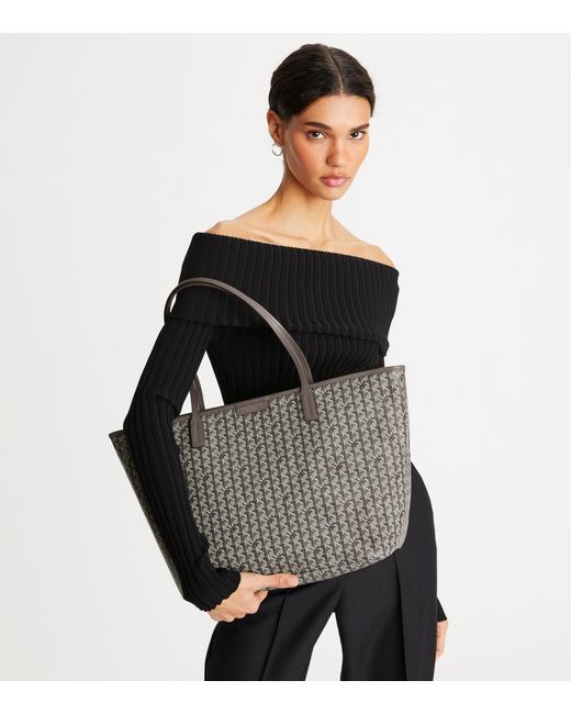 Tory Burch Gray Basketweave Canvas Bag