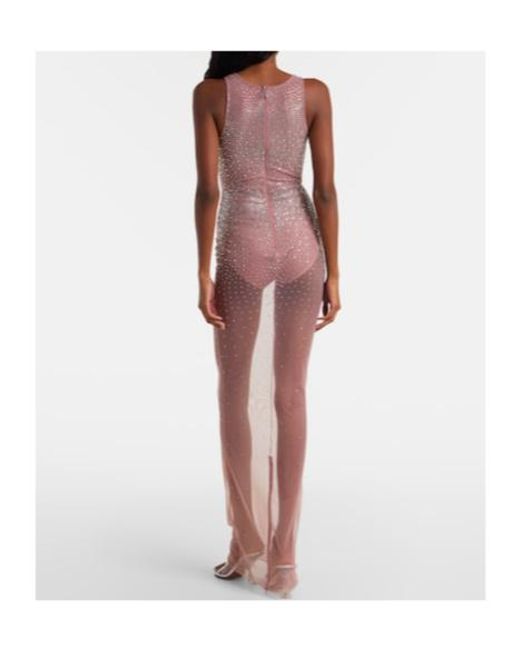 Alex Perry Pink Crystal-Embellished Mesh Maxi Dress