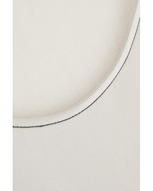 Brunello Cucinelli White Embellished-Trim Satin Top