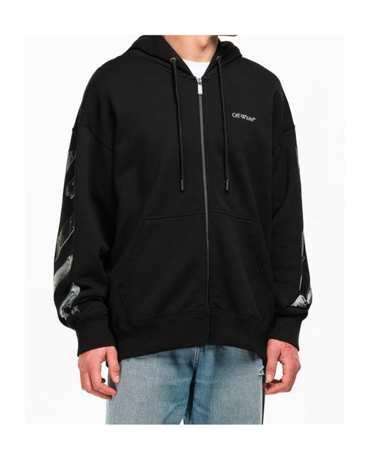 Off-White c/o Virgil Abloh Black Front Zip-Up Sweatshirt for men