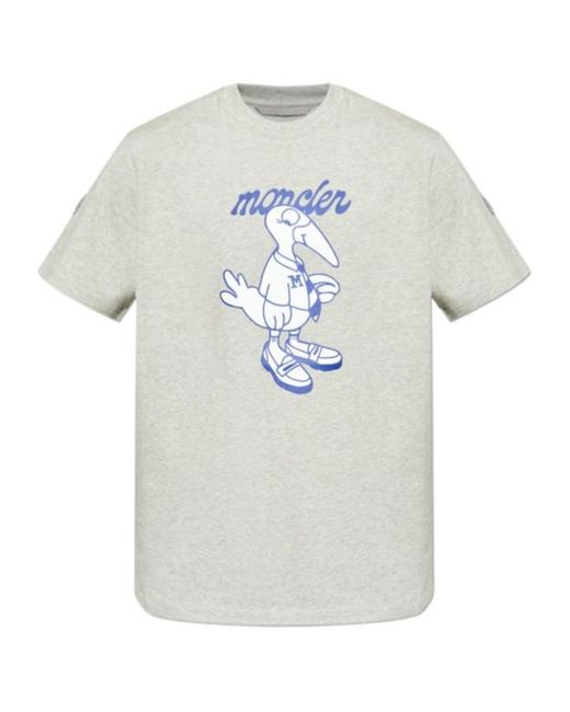 Moncler White Logo Printed Crewneck T-Shirt for men