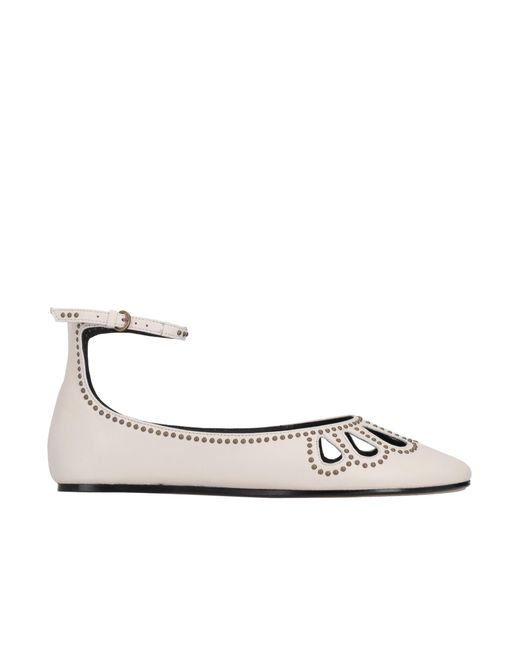 Isabel Marant White Ankle Strap Ballet Flats