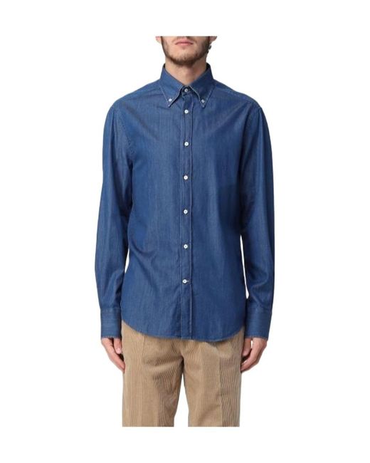 Brunello Cucinelli Blue Buttoned Denim Shirt for men