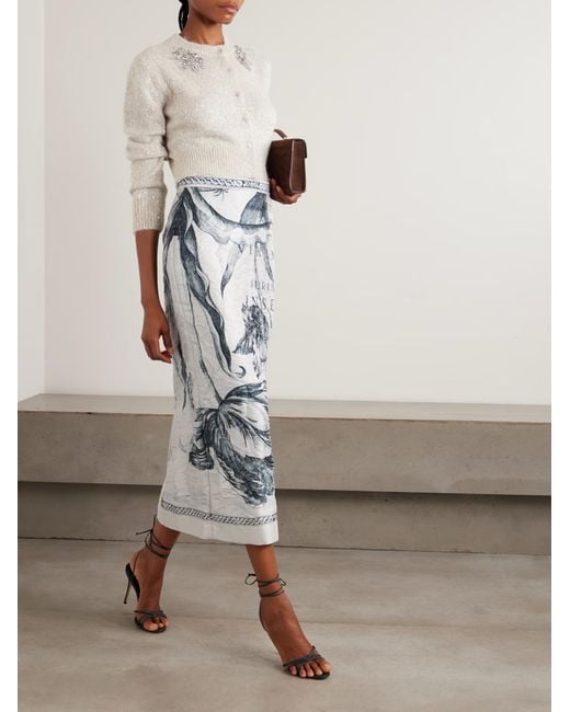 Erdem Blue Printed Pleated Midi Skirt
