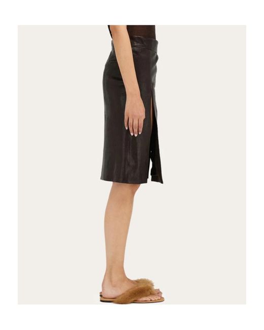 Ferragamo Black Midi Leather Skirt