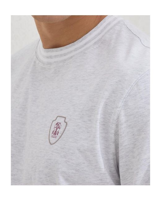 Brunello Cucinelli White Logo-Embroidered Crew-Neck T-Shirt for men