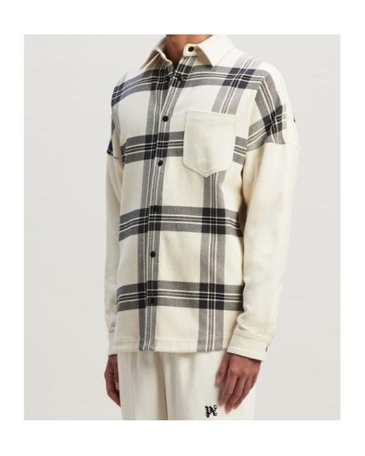 Palm Angels White Checked Long-Sleeved Flannel Overshirt for men