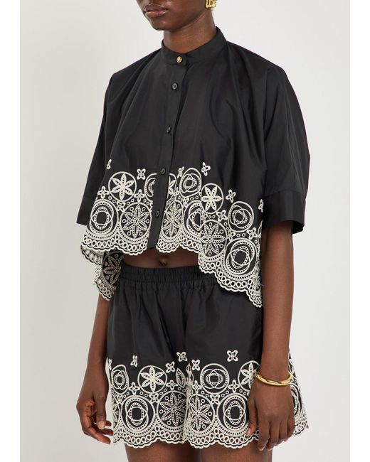 LaDoubleJ Black Crew Neck Embroidered Top