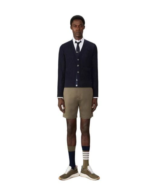 Thom Browne Blue Waffle-Knit Wool Cardigan for men