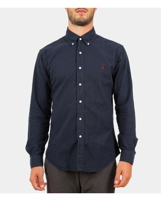 Ralph Lauren Blue Polo Logo Embroidered Shirt for men