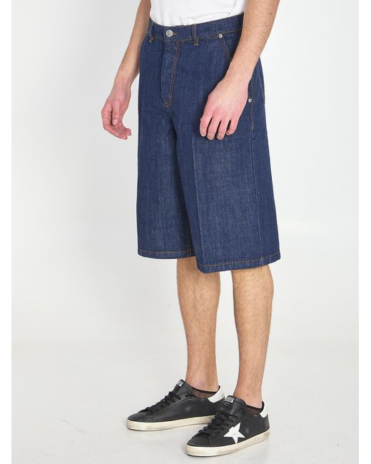 AMI Blue Pressed Crease Denim Bermuda Shorts for men
