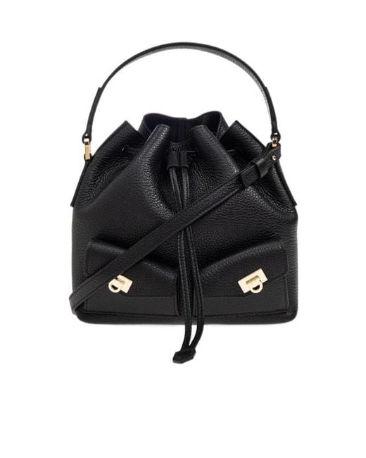 Ferragamo Black Ferragamo Hug Drawstring Mini Cube Bucket Bag