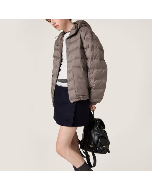 Miu Miu Brown Down Technical Pongé Puffer Jacket