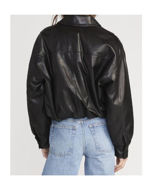 FRAME Black Button Leather Jacket