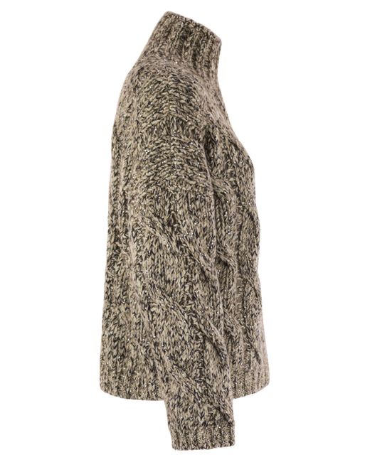 Brunello Cucinelli Brown Soft Wool, Cashmere And Mohair Turtleneck Sweater With Braided Design