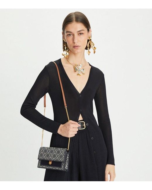 Tory Burch Gray T Monogram Chain Wallet