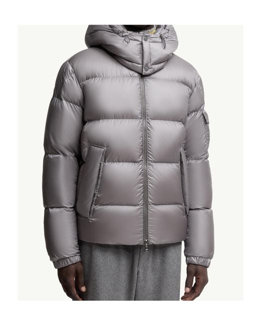 Moncler Gray Logo Patch Hooded Puffer Jacket for men