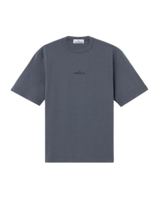 Stone Island Blue Logo-Embroidered Garment-Dyed T-Shirt for men