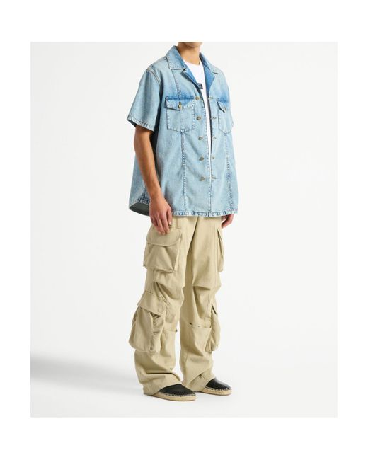 Balmain Blue Short-Sleeve Denim Shirt for men