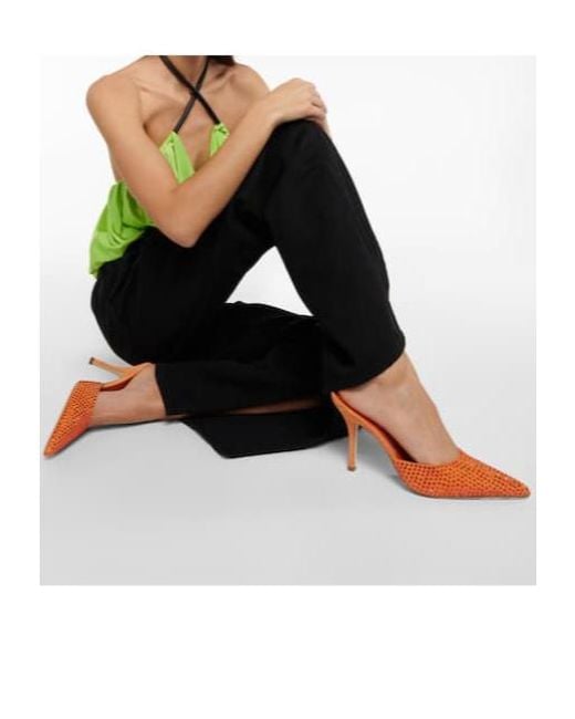 Paris Texas Orange Hollywood Embellished Suede Mules