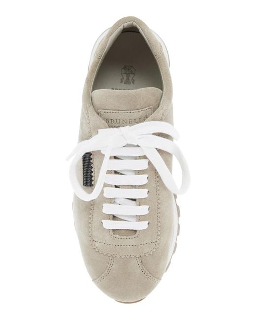 Brunello Cucinelli Gray Round-Toe Lace-Up Trainers