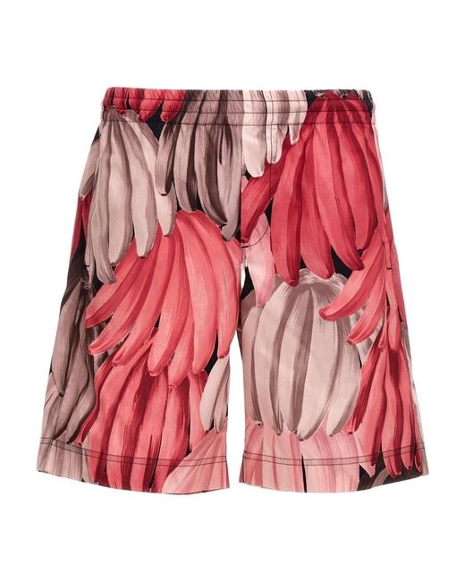 MSGM Red Banana-Print Elastic Waist Shorts for men