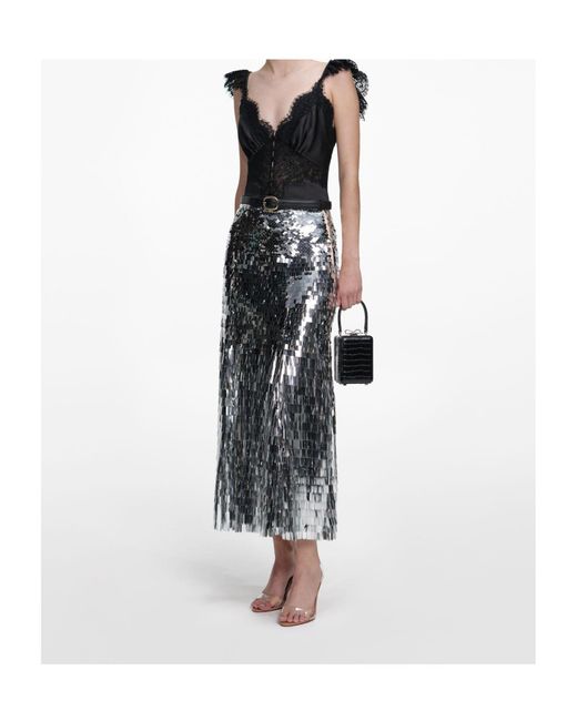 Self-Portrait Black Sequin Embellished Midi Skirt